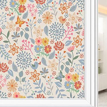 Imagem de Película de janela de privacidade de flores, textura de estilo floral, filme de vidro para sala de estar e escritório em casa, L90 x C 190 cm