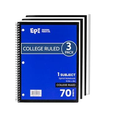 Imagem de EPI Caderno espiral | 1 matéria - pautado para faculdade - 70 folhas, encadernação espiral durável | 26,6 x 20,3 cm | Material de sala de aula | escola, escritório, anotações, diário - pacote com 3