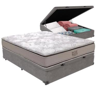 Imagem de Cama Box Baú Viúvo Cinza e Colchão Four Season Molas V-Tech