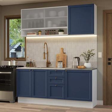 Imagem de Armário de Cozinha Compacta 180 cm Vik Madesa 03, Branco/Azul