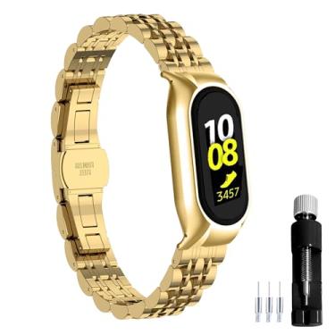 Imagem de Gheper Pulseira de relógio de metal compatível com Samsung Galaxy Fit2 SM-R220 de aço inoxidável, moldura protetora, design de pulseira de substituição para acessório para smartwatch Fit 2 SM-R220