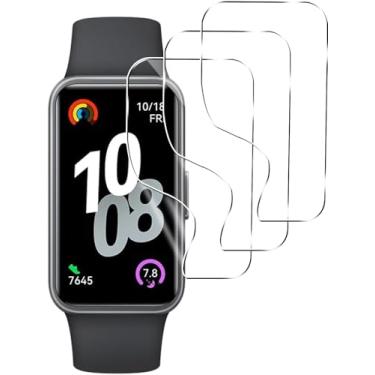 Imagem de Murmure Pacote com 3 protetores de tela para smartwatch HUAWEI Band 10, película elástica, TPU macio, cobertura total, transparente, antiarranhões, sem bolhas, flip, antichoque [fácil instalação]