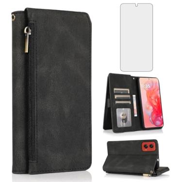 Imagem de Asuwish Compatível com Motorola Moto G Stylus 5G 2024 capa carteira protetora de tela de vidro temperado e zíper retrô capa flip de couro suporte para cartão acessórios para celular G5 mulheres homens