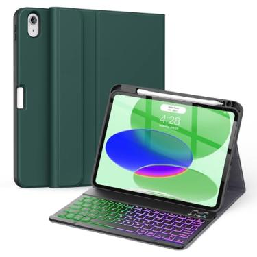 Imagem de Supveco Capa Com Teclado Para Ipad (A16) 11ª/10ª Geração, 11 E 10,9 Polegadas, Porta-Lápis, 7 Cores, Retroiluminação, Sem Fio, Tipo Fólio Destacável, Geração 2025/2022 - Azul-Petróleo Puro