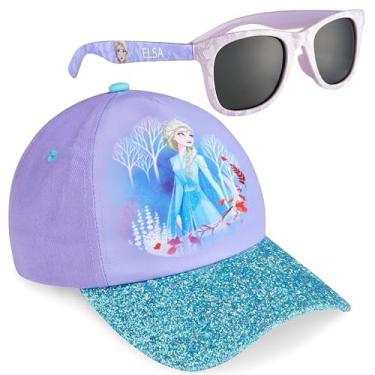 Imagem de Disney Conjunto de óculos de sol e boné de beisebol para meninas, chapéu de sol ajustável 100% UV - presentes para meninas, Roxo Frozen, One Size