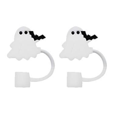 Imagem de Ioensy 2 peças de cobertura de silicone para canudos de Halloween, acessórios para copos, protetores para festas, para canudos de 10 mm, tampas, Bastão