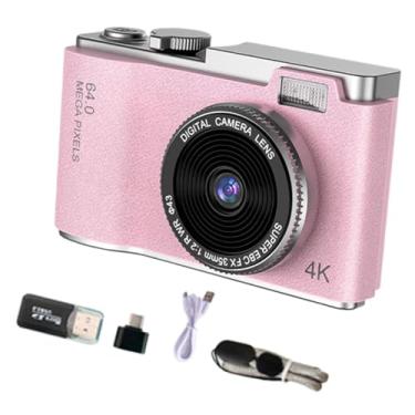 Imagem de AsrMyjcx Câmera digital compacta infantil 4K HD 48MP, acessórios multifuncionais para gravação de vídeo, tela giratória de 4,6 x 2,5 x 1,1 polegadas, Rosa
