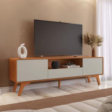 Imagem de Rack para Tv até 75 Polegadas em Madeira Maciça com Regulagem Ares Naturalle/Off White