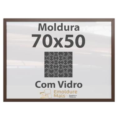 Imagem de Moldura para Quebra Cabeça Cabeca 70x50 1000 peças Com Vidro para Quadro Puzzles Clementoni cor Marrom