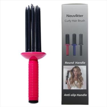 Imagem de Neuvikter Escova de cabelo cacheado de 17 dentes, escova definidora de cachos, pente de enrolar, perfeita para salão de beleza e uso doméstico (vermelho redondo)