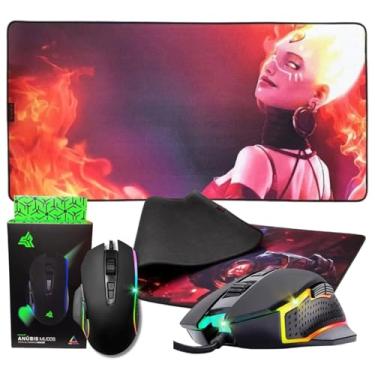 Imagem de Kit Gamer Mouse Ergonomico 6 Botões Led Rainbow e Tapete Mouse Pad Extra Grande 80x40 cm Antiderrapante (MMP-8)