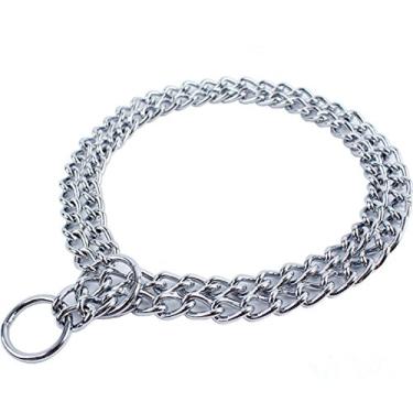 Imagem de JWPC Coleira de corrente para cães de estimação ferro metal corrente dupla fileira coleira de pescoço engrenagem corrente de estrangulamento treinamento de caminhada para cães pequenos, médios e