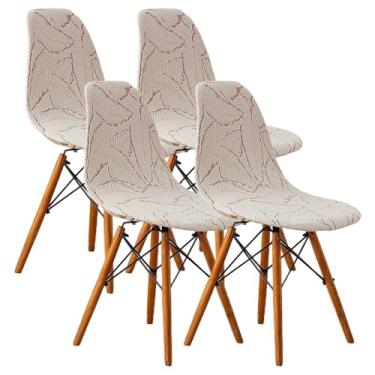 Imagem de Capa para cadeira, moderna e elástica, jacquard para cadeira de jantar, sem braço, para cozinha, escritório, sala de estar (rosa, 4)