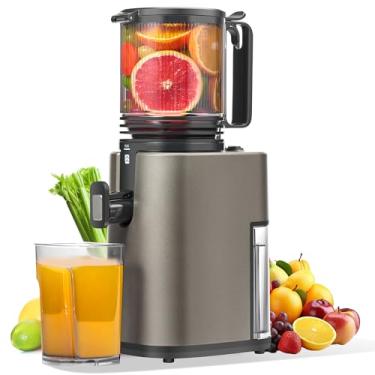 Imagem de Espremedor a frio, máquina de suco de calha de alimentação de 13,7 cm de largura para vegetais e frutas, espremedor de mastigação lenta com motor AC, fácil de limpar, cinza CA