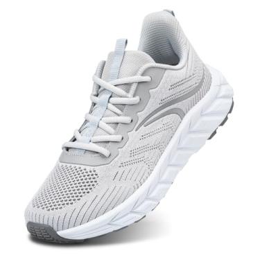 Imagem de TEOHRW Tênis esportivo masculino de malha respirável com bico largo com suporte de arco para fascite plantar, Cinza, 10.5 Wide