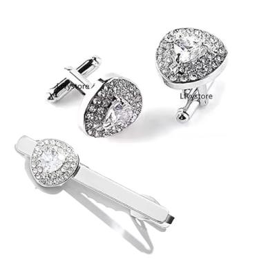 Imagem de Abotoaduras de coração de strass branco cristal preto de luxo para mulheres e homens, joias Ltvystore na moda abotoaduras geométricas botões com caixa, one size, Metal, Cristal