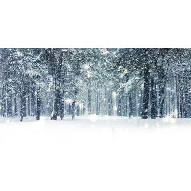 Imagem de Yeele Pano de fundo de floresta nevada de inverno de 3,6 x 1,8 m lindo floco de neve país das maravilhas paisagem paisagem fotografia fundo para Natal bokeh decoração de festa ao ar livre banner crianças adultos retrato sessão de fotos