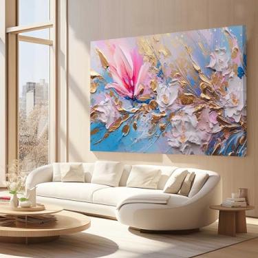 Imagem de Quadros Decorativos para Quarto Sala 90x60 Arte Colorida Dourada Pintura Grande Escritório Hall