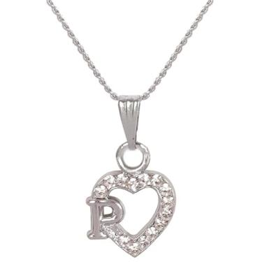 Imagem de Touchstone Bollywood indiano feito à mão com letra do nome do alfabeto amor expressivo strass branco designer joia grossa fofa corrente elegante pingente em tom prata para mulheres, Metal, Sem Pedra