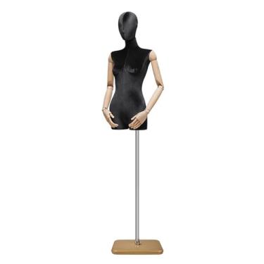 Imagem de Mannequin Manequins femininos de varejo, torso, braço giratório 360 ° e base removível, adequado para roupas íntimas, tops, vestidos de noiva(Black)