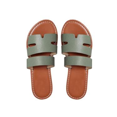 Imagem de GORGLITTER Sandálias femininas de largura larga H elegantes com tiras abertas no verão, praia, sapatilhas, confortáveis, Verde oliva, 37