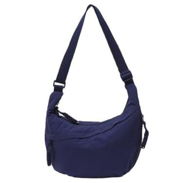 Imagem de Bolsa Hobo para mulheres e homens, bolsa de ombro crescente, retrô, de lona de nylon, bolsa transversal de veludo cotelê despojado, Azul escuro
