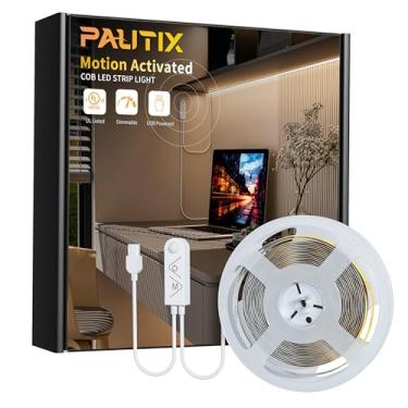 Imagem de PAUTIX Fita LED COB com sensor de movimento, fita de luz LED USB 5V 4000K branco natural, CRI85+ super brilhante, luz de LED ativada por movimento regulável para quarto, armários, cozinha, escada