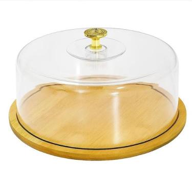 Imagem de Boleira Bambu Com Tampa Em Acrílico Porta Pão Queijo 28cm - MM
