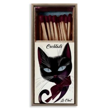 Imagem de Stupell Industries Tela flutuante marrom retrô Cat Matchbox Design de arte de parede por Annabelle Hall, 78 x 38 cm