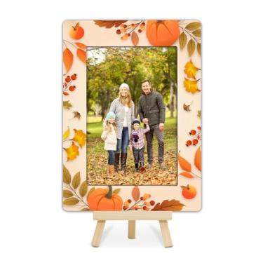 Imagem de OXRUN Porta-retrato Happy Fall, presente de Ação de Graças, moldura de lembrança da colheita de outono com cavalete, molduras de abóbora 10 x 15 cm para exibição de mesa - N03