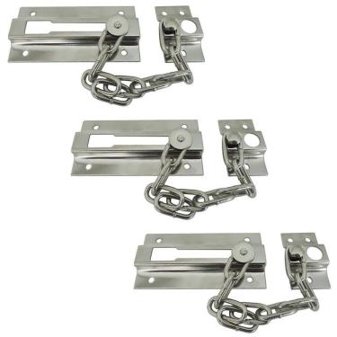 Imagem de Kit 3 Fecho Pega Ladrão Aço Com Corrente 88Mm X 25Mm Portas