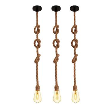 Imagem de Kit 3 Pendente Corda Retro Vintage Rústico Decorativo E27 2 Metros com