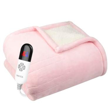 Imagem de Cobertor elétrico aquecido sherpa 127 cm x 152 cm rosa lavável na máquina 6 configurações de calor 4 horas desligamento automático proteção contra superaquecimento para uso em escritório em casa