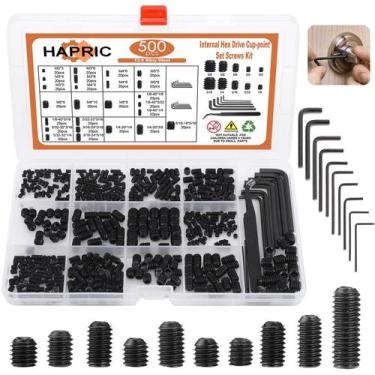 Imagem de Kit de sortimento de parafusos Set Screws Hapric, 500 unidades, 25 tam