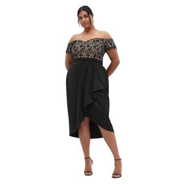 Imagem de City Chic Vestido feminino de renda glamoroso midi, Preto, 25 Plus Size
