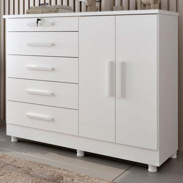 Imagem de Cômoda Firenze 2 Portas 5 Gavetas Neve - Pnr Móveis