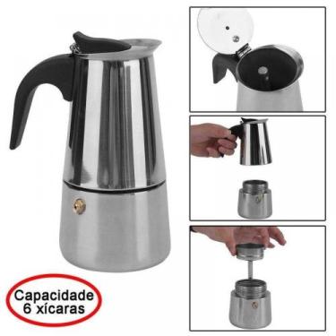 Imagem de Cafeteira Italiana Aço Inox 6 Xícaras De Café Expresso LSZ - MARKELK 