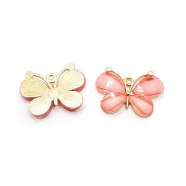 Imagem de Pingente Borboleta Metal com Vidro Rosa Claro 22x29mm 1pç 5g Colar Pul
