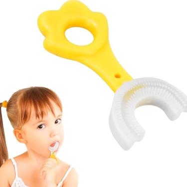 Imagem de Escova de Dentes Infantil Silicone 360° | Formato U para Higiene Bucal Completa | Cerdas Macias para Crianças de 2 a 6 Anos | Fácil e Divertida de Usar (Amarelo)