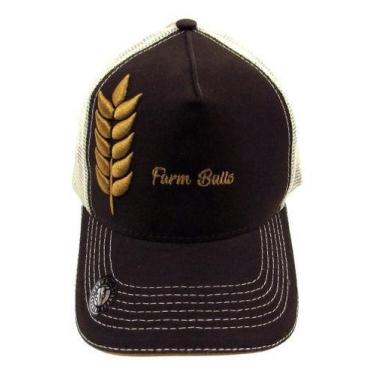 Imagem de Bone Para Fazendeiro Bruto Colheita Marrom Com Bege De Tela Aba Curva 