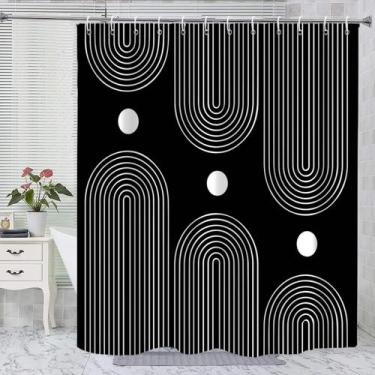 Imagem de Cortina de chuveiro GKLEASG Preto e Branco Boho 150x180cm Tecido