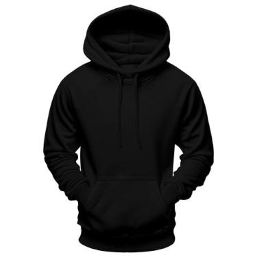 Imagem de Moletom Masculino e Feminino Canguru Liso Preto Blusa de Frio Com capu