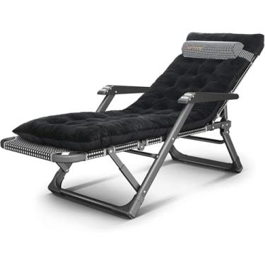 Imagem de Espreguiçadeiras De Jardim Reclináveis Espreguiçadeira Ajustável Preta Com Almofada De Pilha Grossa Reclinável
