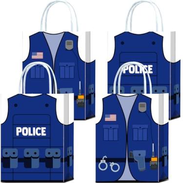 Imagem de 16 sacos de presente de aniversário de polícia, colete de policial para presente, lanches, lembrancinhas, sacos com alças para decoração de festa de aniversário com tema policial