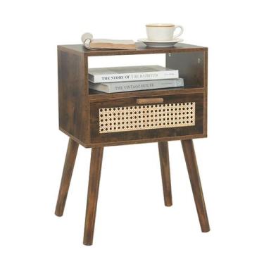Imagem de Mesa de cabeceira MaxSmeo Mid Century Rattan com gaveta de madeira mar