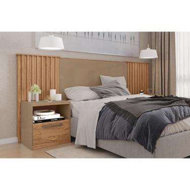 Imagem de Cabeceira Cama Box Madeirado Casal/Queen/King Lucius 2 Mesas c/ 1 Gaveta Freijo/Sued - Caemmun