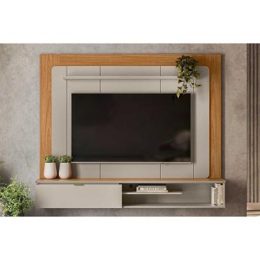 Imagem de Home p/ TV até 65 Pol Lugano c/ 1 Porta e 2 Prateleiras 182x150cm Nature/Off White - Linea Brasil