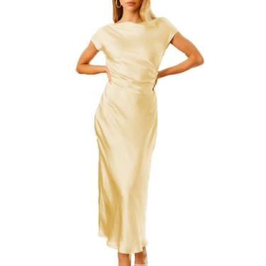 Imagem de Vestido Gmeitoey 2025 de cetim com manga curta e capuz nas costas para