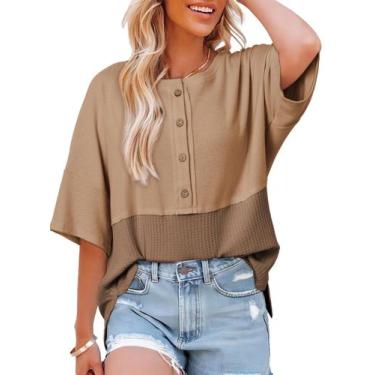 Imagem de Camiseta Dokotoo Waffle Knit Henley de manga curta para mulheres