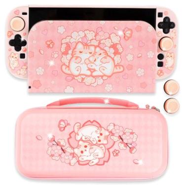 Imagem de BelugaDesign Sakura Cat Switch 2 Bundle | Kawaii Pink Snap-On Case Carrying Case Dock Cover | Cute Anime Pastel Japanese Style Accessory Set | Compatible with Nintendo Switch 2